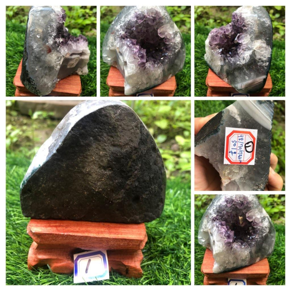 E天然烏拉圭紫水晶鎮水晶簇水晶片水晶洞送底座風水擺飾招財擺件消磁增加氣場珠寶玉石寶石擺件-細節圖6