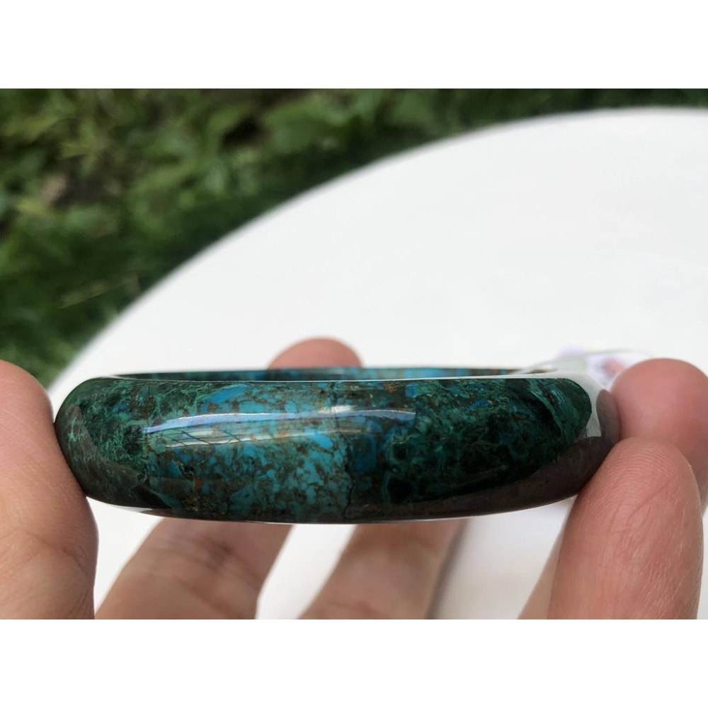 16.14圍天然玉石鳳凰石孔藍銅礦銅礦鳳凰松石手鐲鐲子玉鐲手扁口鐲平安鐲福鐲寶石首飾飾品-細節圖4