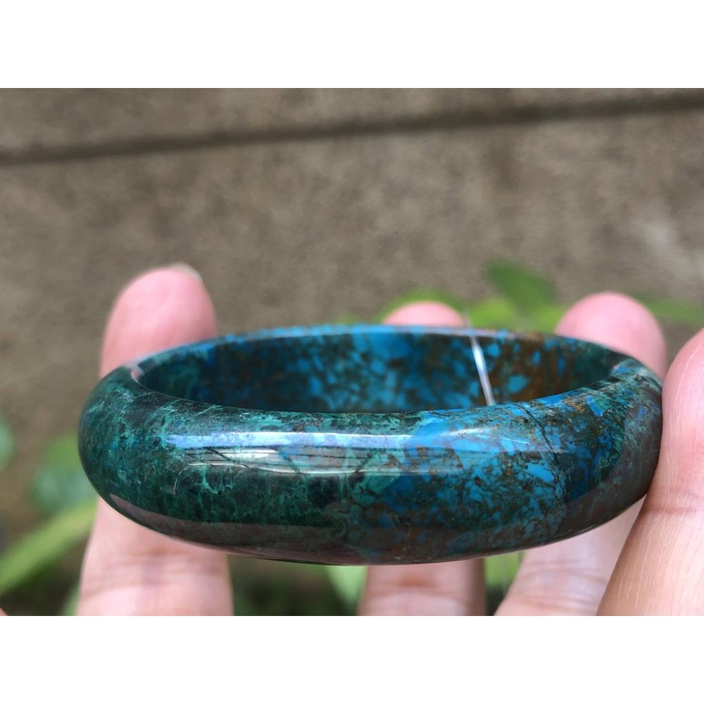 16.14圍天然玉石鳳凰石孔藍銅礦銅礦鳳凰松石手鐲鐲子玉鐲手扁口鐲平安鐲福鐲寶石首飾飾品-細節圖5