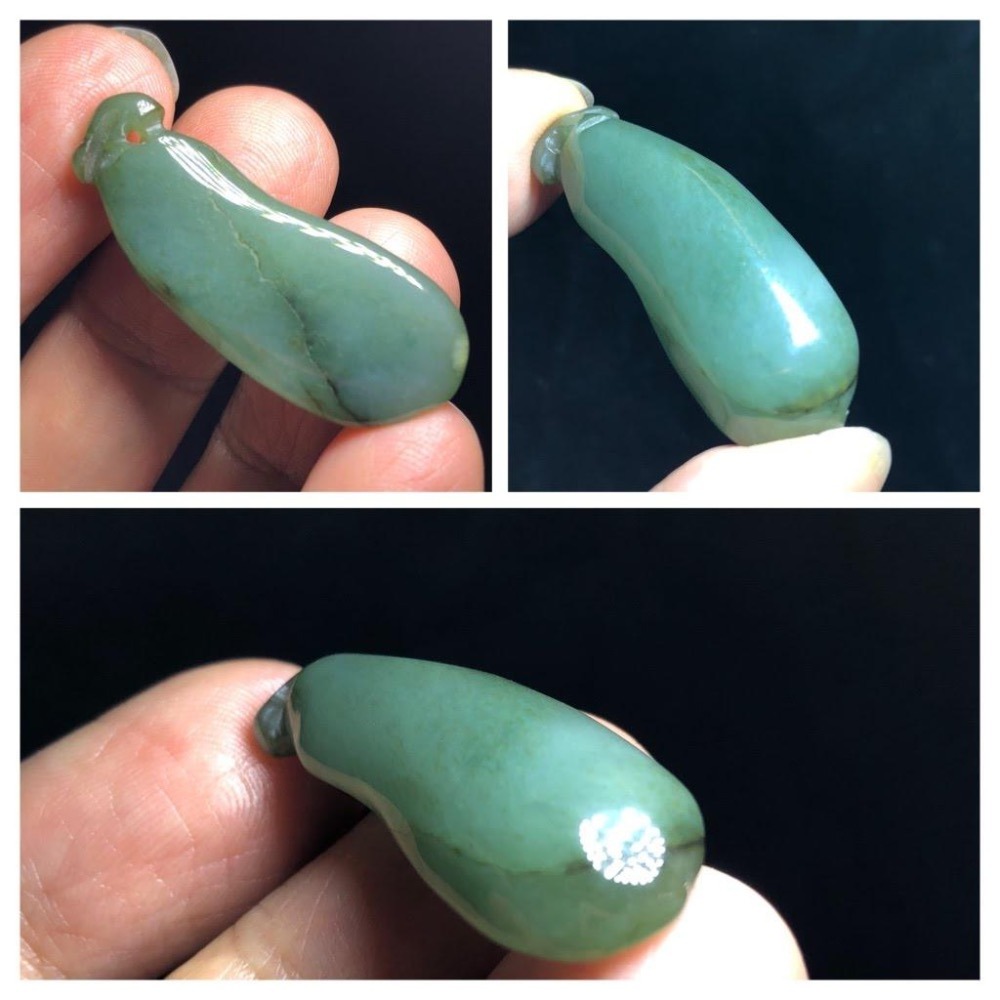 天然緬甸玉正品A貨翡翠藍水滿綠水滿綠葉子一夜致富如意葫蘆狐狸胡瓜吊墜玉墜墜子玉珮-細節圖7