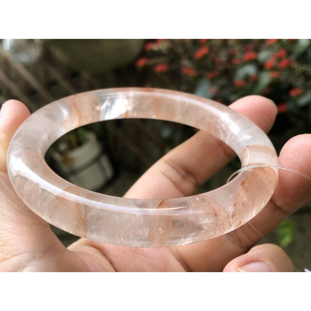 18.68圍透料彩虹光天然紅水晶紅膠花手鐲鐲子玉鐲手環珠寶玉石首飾飾品圓骨鐲圓條鐲-細節圖2