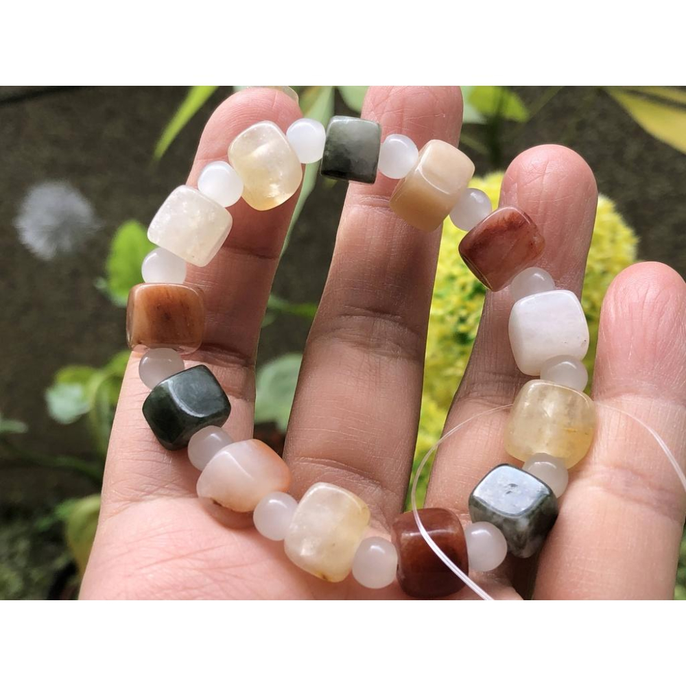 天然玉石水沫玉鈉長石玉水沫子三彩方糖圓珠手鍊手排手串手環10mm-細節圖2