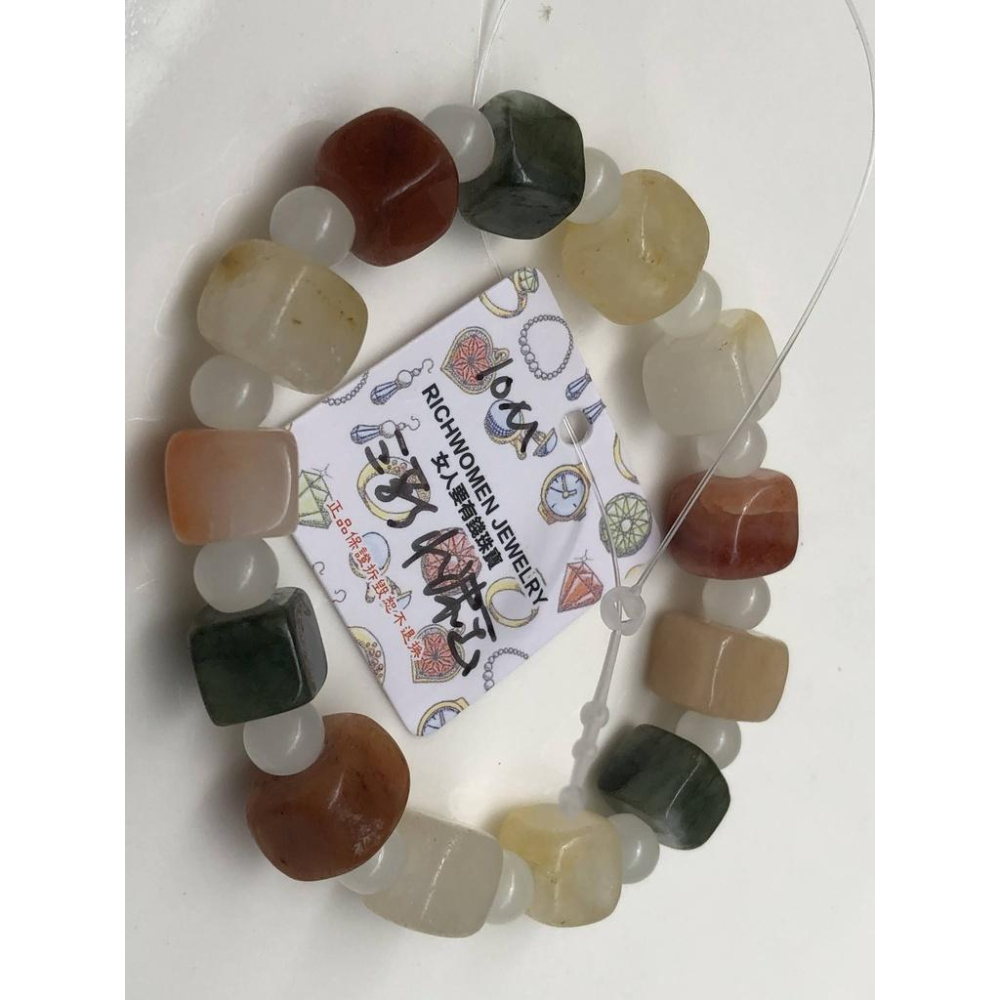 天然玉石水沫玉鈉長石玉水沫子三彩方糖圓珠手鍊手排手串手環10mm-細節圖4