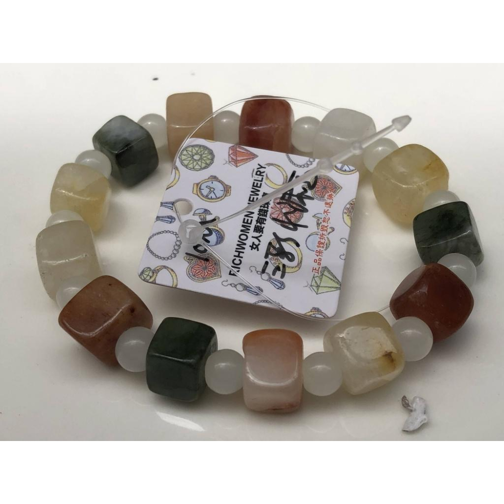 天然玉石水沫玉鈉長石玉水沫子三彩方糖圓珠手鍊手排手串手環10mm-細節圖5
