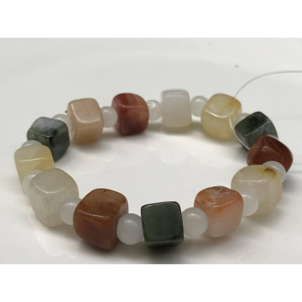 天然玉石水沫玉鈉長石玉水沫子三彩方糖圓珠手鍊手排手串手環10mm-細節圖6