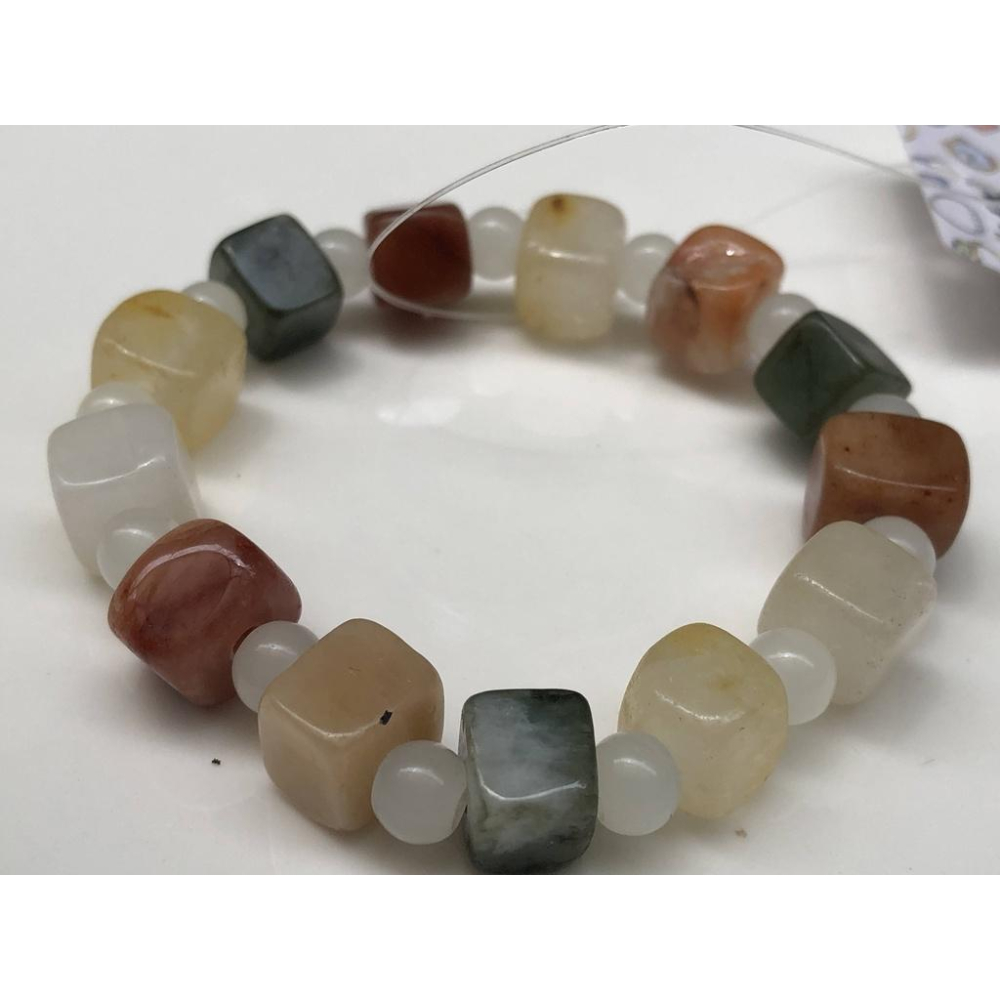 天然玉石水沫玉鈉長石玉水沫子三彩方糖圓珠手鍊手排手串手環10mm-細節圖7