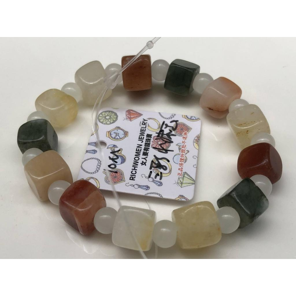 天然玉石水沫玉鈉長石玉水沫子三彩方糖圓珠手鍊手排手串手環10mm-細節圖8