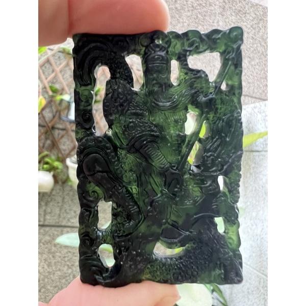 天然正品立體鏤空雙面雕玉石台灣墨玉蛇紋石武關公關聖帝君護龍帶刀吊墜墬子項鍊玉珮掛件珠寶首飾寶石飾品-細節圖4