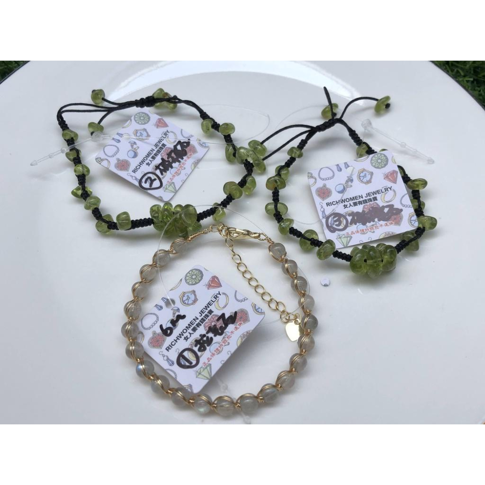 天然拉長石灰月光石橄欖石手編繩14k繞線手鍊手串手環手珠珠寶首飾飾品-細節圖6