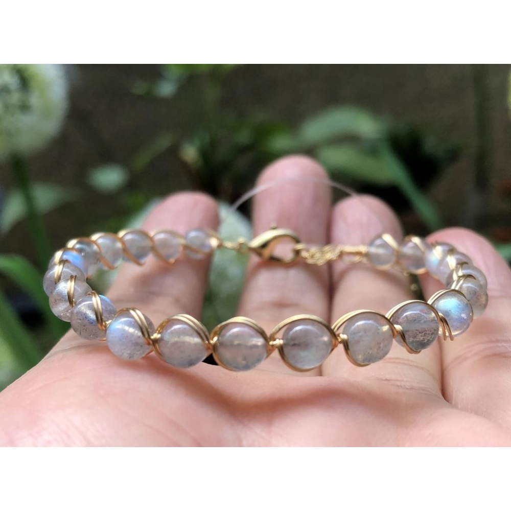 天然拉長石灰月光石橄欖石手編繩14k繞線手鍊手串手環手珠珠寶首飾飾品-細節圖7