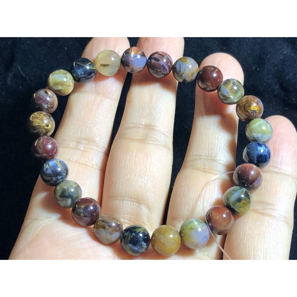 如莫內油畫之天然納米比亞多彩貓眼彼得石圓珠單圈手鍊手環手珠手串8mm/16.9g珠寶首飾寶石飾品-細節圖3