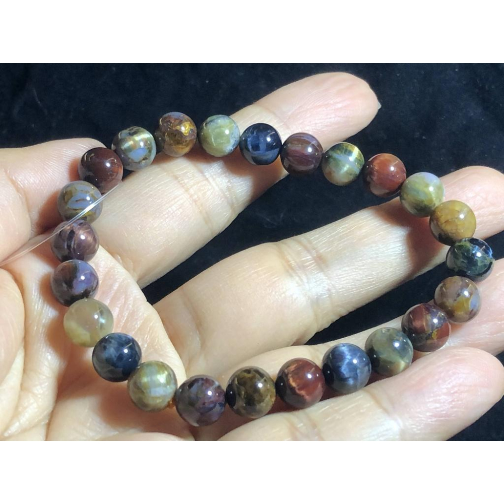 如莫內油畫之天然納米比亞多彩貓眼彼得石圓珠單圈手鍊手環手珠手串8mm/16.9g珠寶首飾寶石飾品-細節圖4