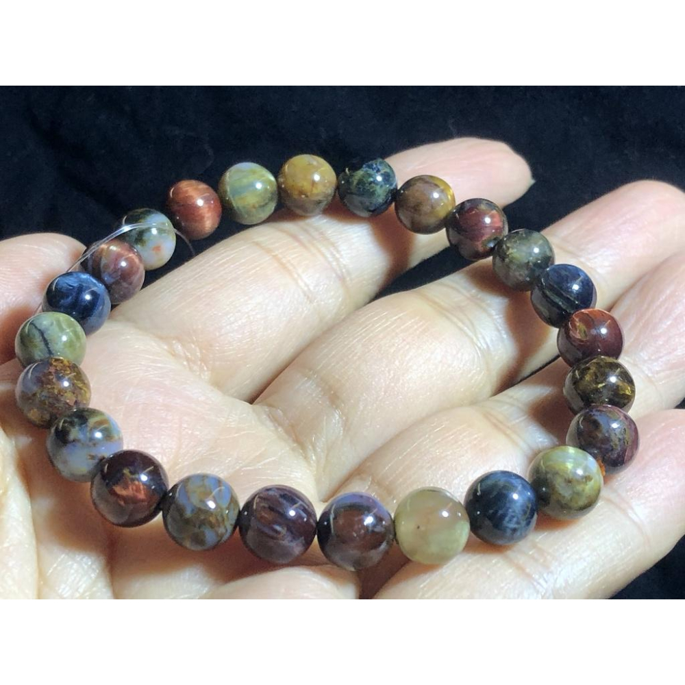 如莫內油畫之天然納米比亞多彩貓眼彼得石圓珠單圈手鍊手環手珠手串8mm/16.9g珠寶首飾寶石飾品-細節圖6