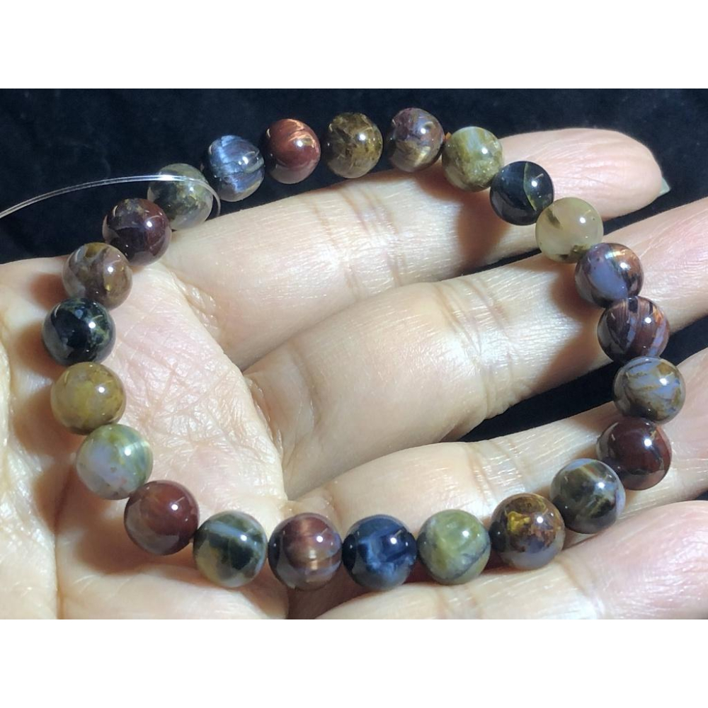 如莫內油畫之天然納米比亞多彩貓眼彼得石圓珠單圈手鍊手環手珠手串8mm/16.9g珠寶首飾寶石飾品-細節圖7