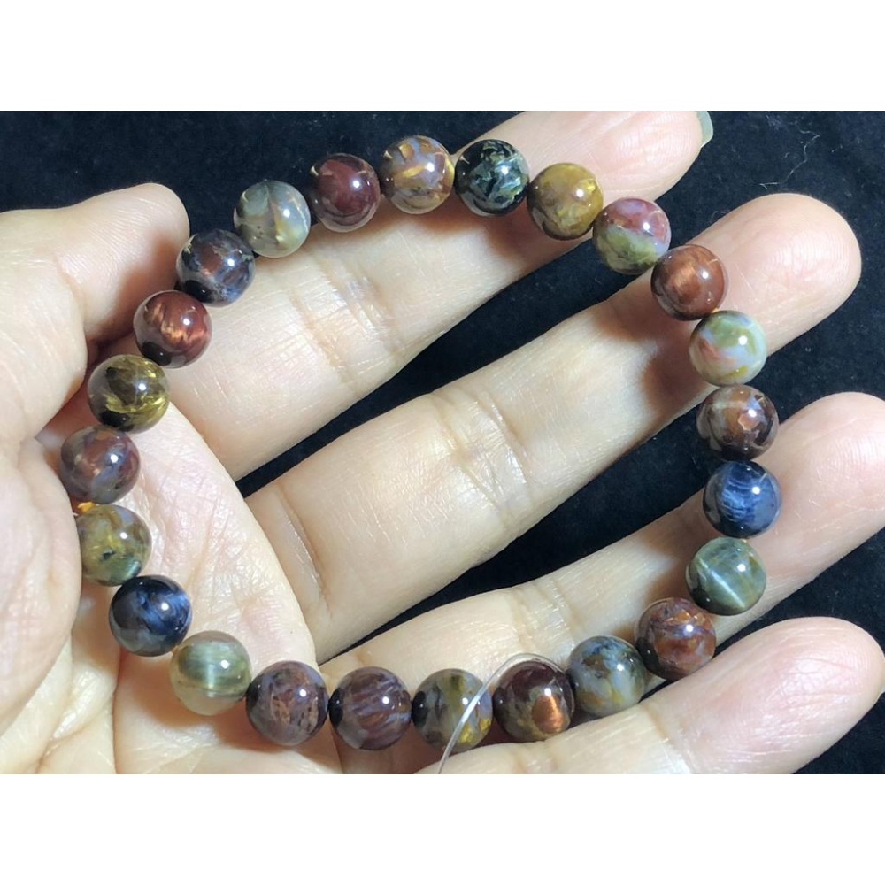 如莫內油畫之天然納米比亞多彩貓眼彼得石圓珠單圈手鍊手環手珠手串8mm/16.9g珠寶首飾寶石飾品-細節圖9