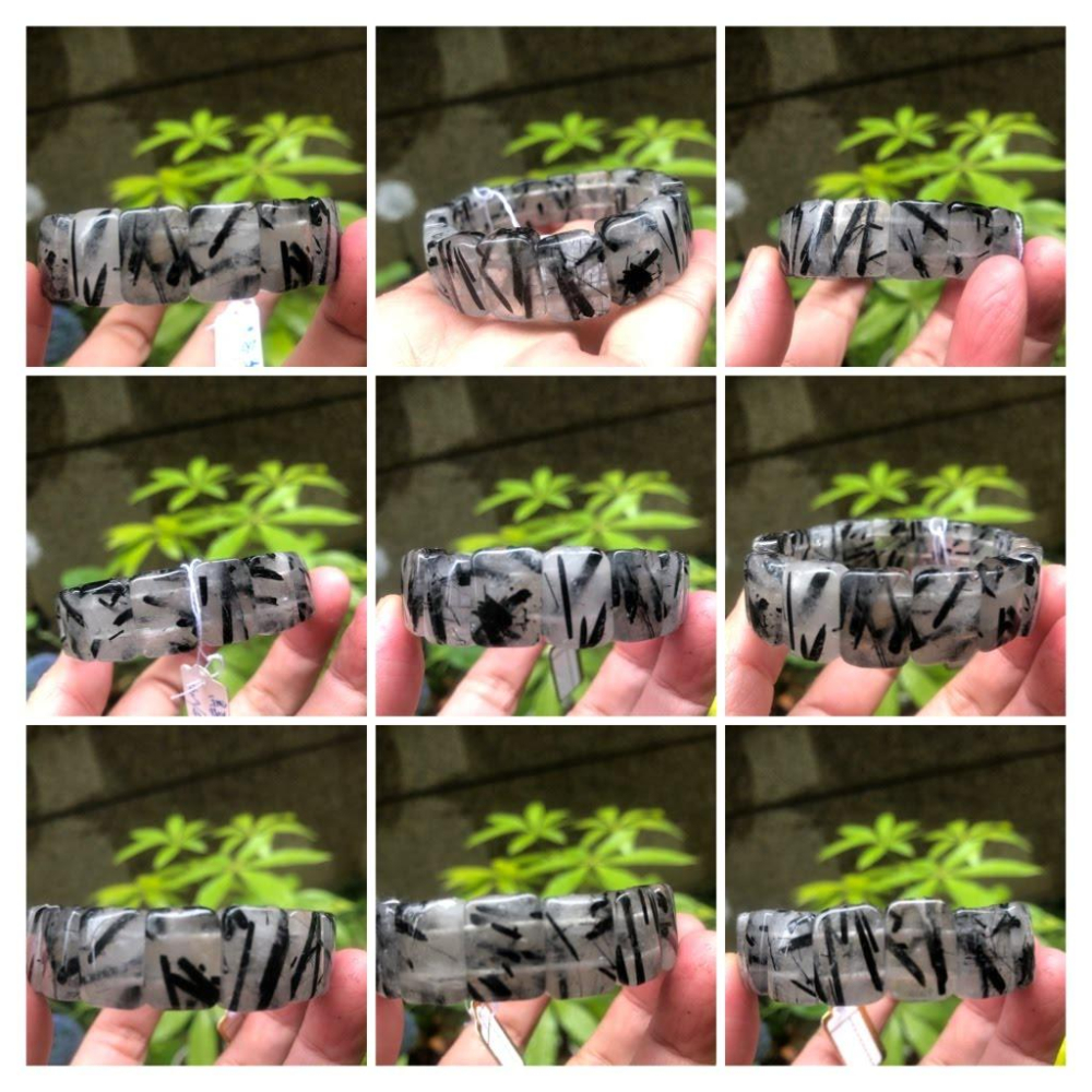 天然水晶黑髮晶黑鈦晶清料板粗絲板鈦手排單圈手牌手鍊手串手環手珠14.8-16mm珠寶首飾飾品-細節圖2