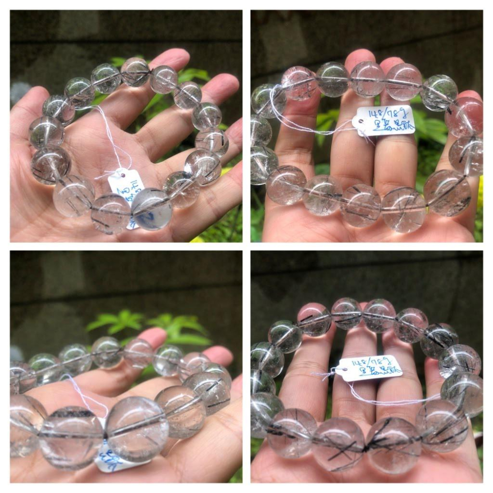 天然水晶黑髮晶黑鈦晶清料板粗絲板鈦手排單圈手牌手鍊手串手環手珠14.8-16mm珠寶首飾飾品-細節圖3
