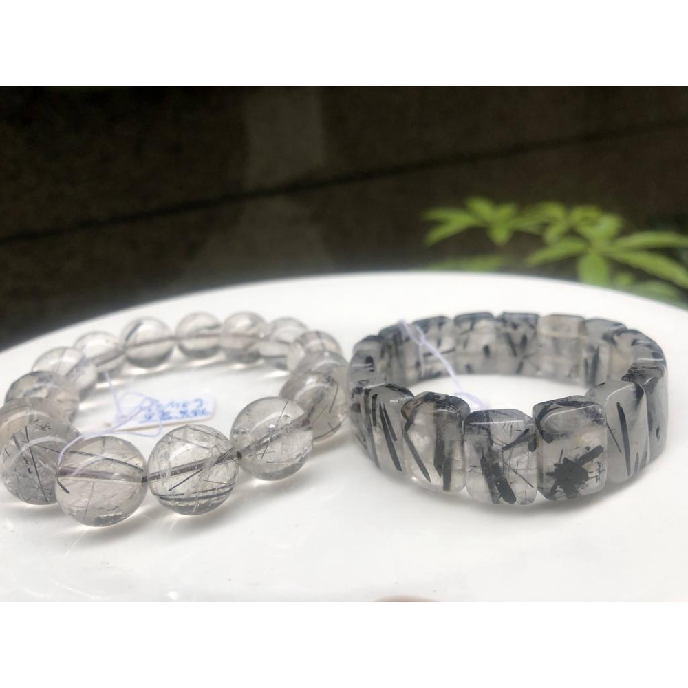 天然水晶黑髮晶黑鈦晶清料板粗絲板鈦手排單圈手牌手鍊手串手環手珠14.8-16mm珠寶首飾飾品-細節圖5