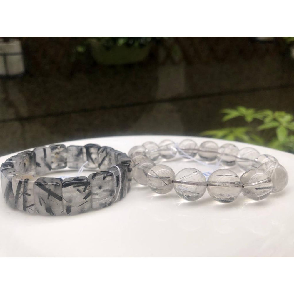 天然水晶黑髮晶黑鈦晶清料板粗絲板鈦手排單圈手牌手鍊手串手環手珠14.8-16mm珠寶首飾飾品-細節圖6