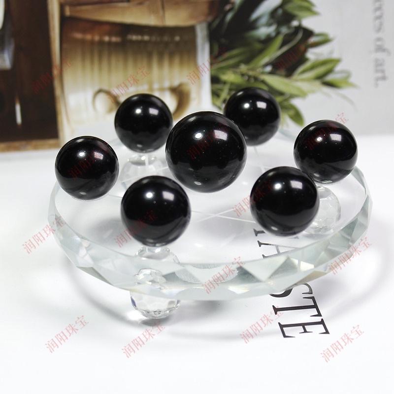 天然黑曜石水晶球七星陣七顆球+玻璃七星盤+木底座有求必應黑曜石招財七星陣組風水擺件避邪防小人-細節圖2
