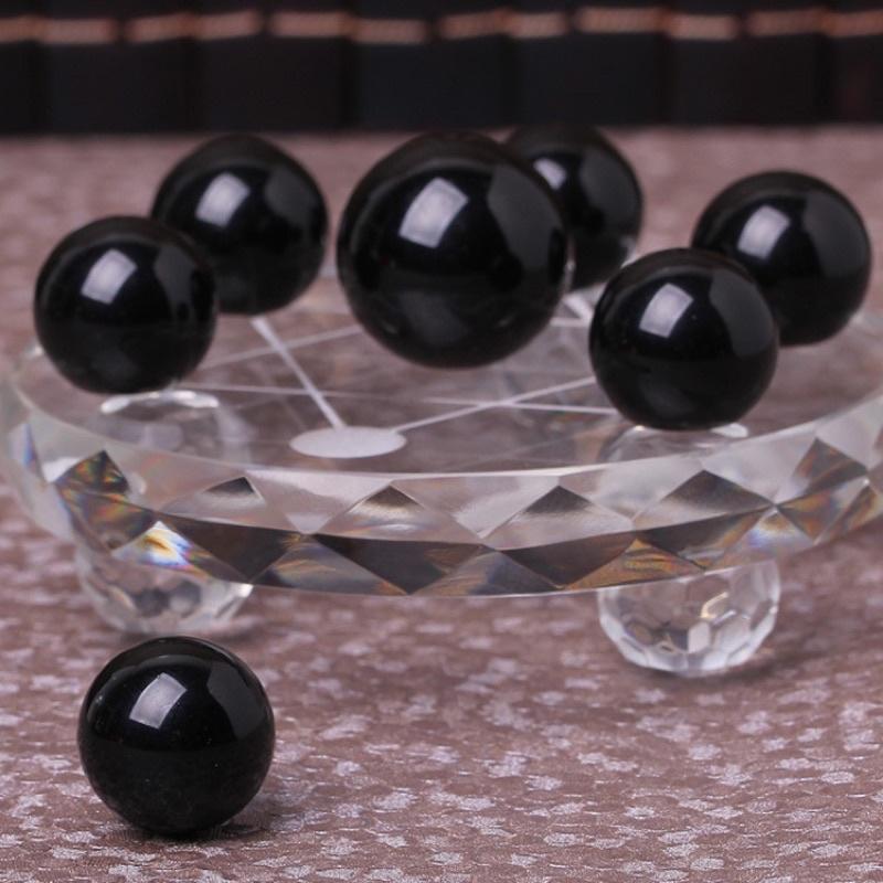 天然黑曜石水晶球七星陣七顆球+玻璃七星盤+木底座有求必應黑曜石招財七星陣組風水擺件避邪防小人-細節圖7