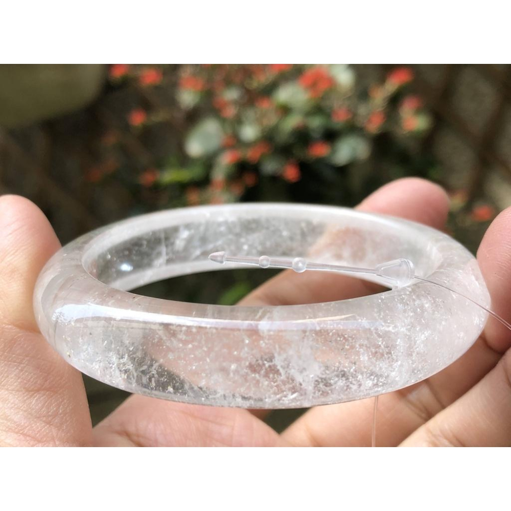 17.67圍天然白水晶白幽靈手鐲鐲子手環珠寶玉石首飾飾品-細節圖3