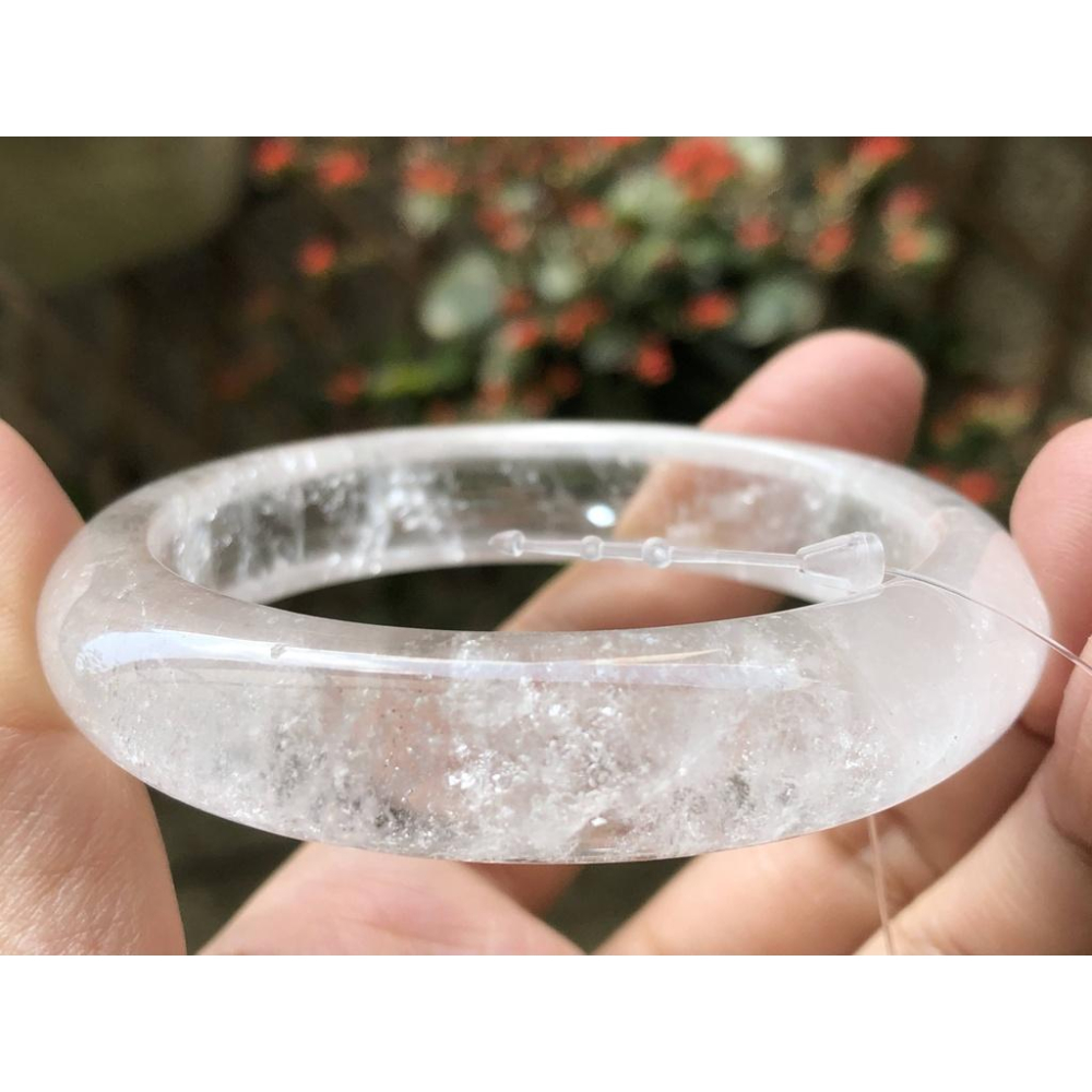 17.67圍天然白水晶白幽靈手鐲鐲子手環珠寶玉石首飾飾品-細節圖4