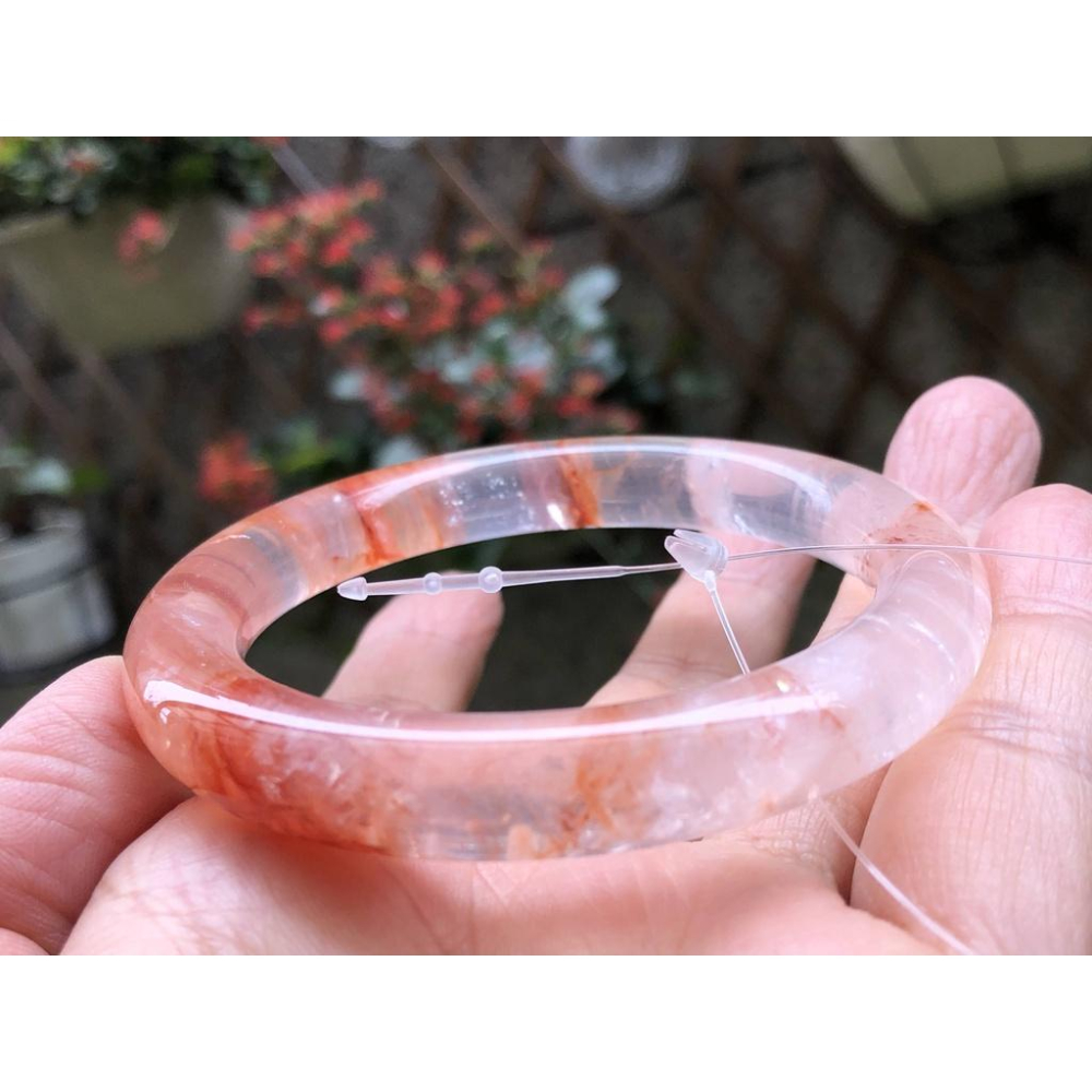 17.76圍美鐲滿絲透料天然紅水晶紅膠花手鐲鐲子玉鐲手環圓條圓骨鐲招財珠寶玉石首飾飾品-細節圖3