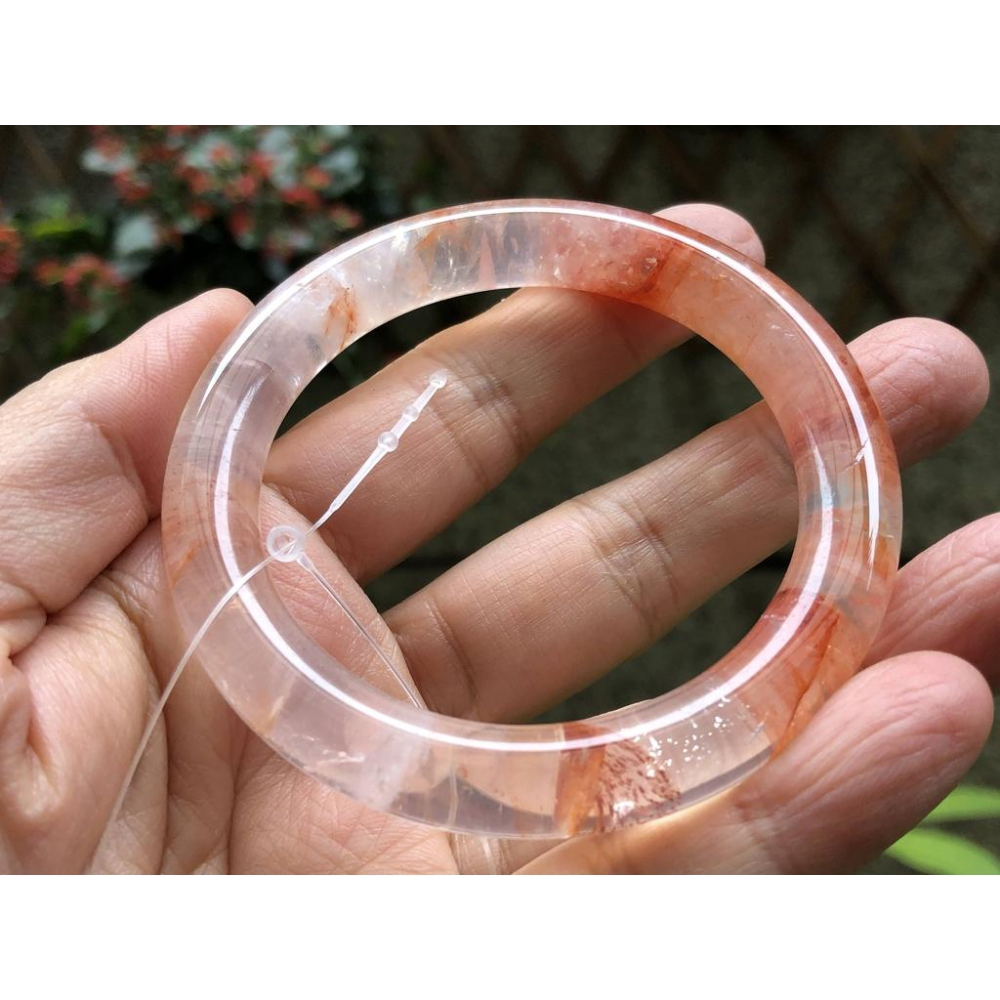 17.76圍美鐲滿絲透料天然紅水晶紅膠花手鐲鐲子玉鐲手環圓條圓骨鐲招財珠寶玉石首飾飾品-細節圖7