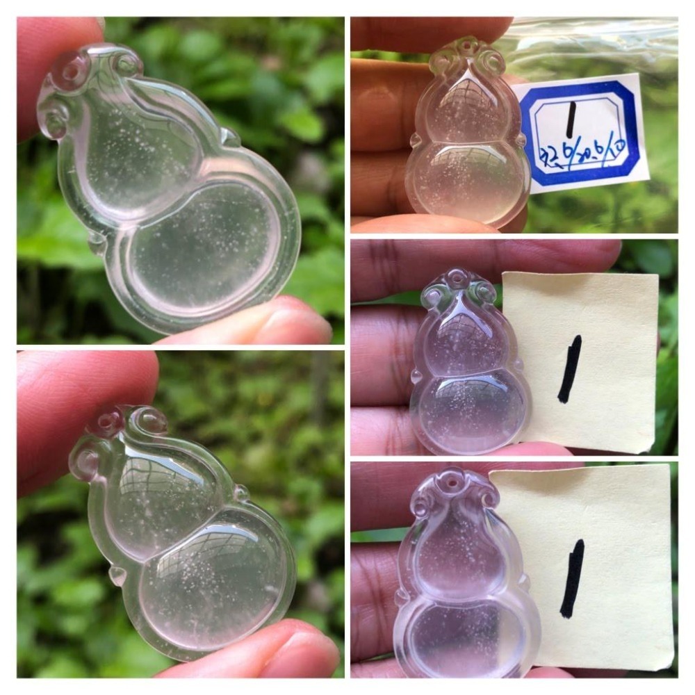 天然水沫玉鈉長石玉水沫子翡翠共生礦葫蘆吊墜飾品配件掛墜墬子玉石冰種玻璃種放光起螢光-細節圖3