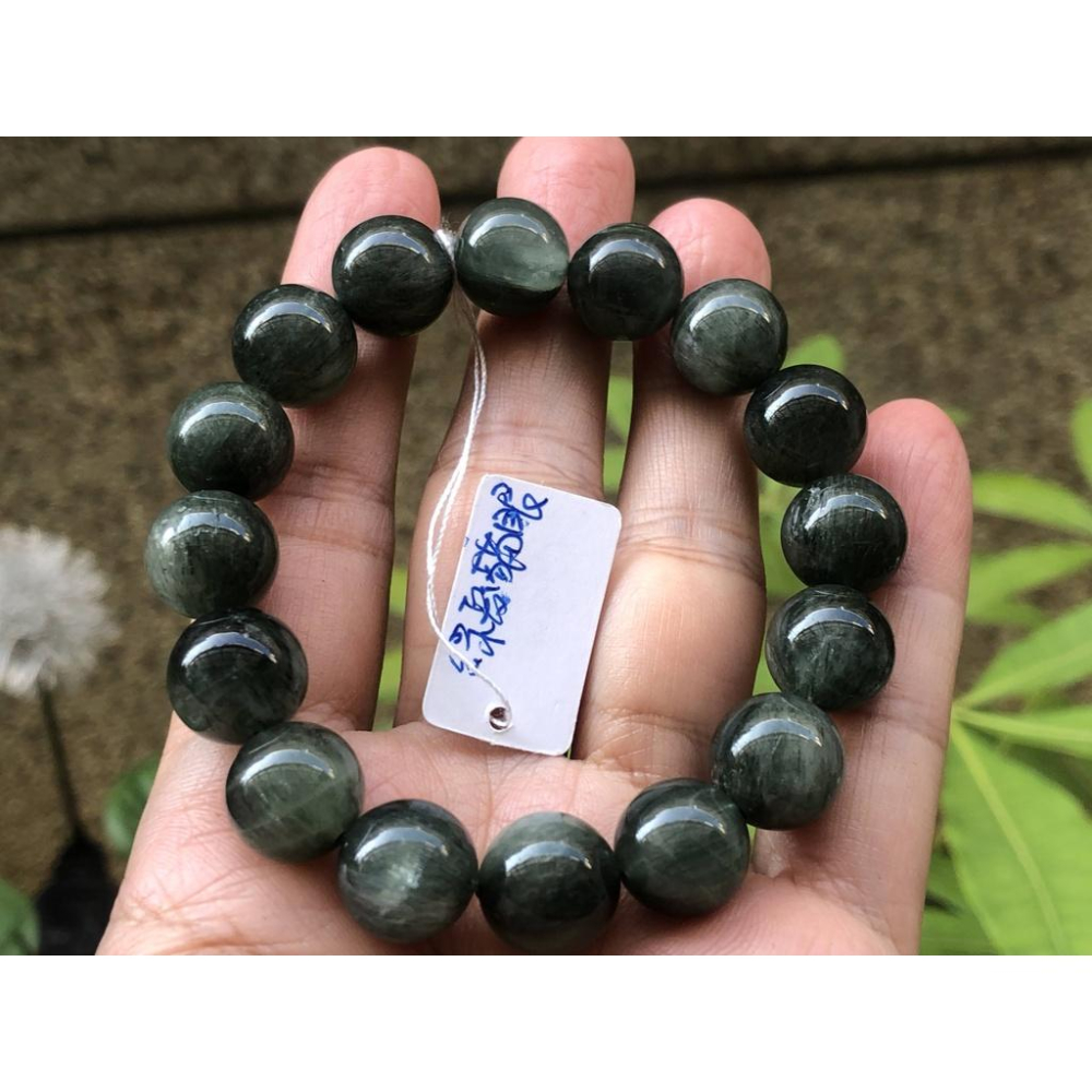 天然水晶貓眼綠髮晶單圈圓珠手鍊手串手珠手環12.5mm/44.6g首飾飾品-細節圖8