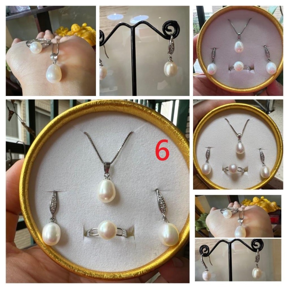 天然淡水珍珠耳釘耳針925純銀正品耳環耳鈎耳飾墜子戒指飾品套組珠寶玉石首飾飾品-細節圖6
