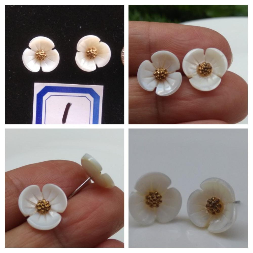 天然貝殼琉璃綠玉髓水晶簇白玉髓東陵玉耳釘耳鈎耳針耳環耳飾珠寶寶石首飾飾品-細節圖2