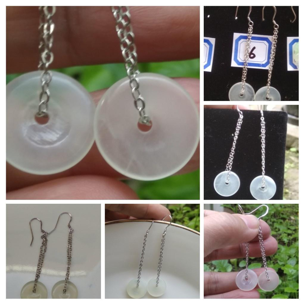 天然貝殼琉璃綠玉髓水晶簇白玉髓東陵玉耳釘耳鈎耳針耳環耳飾珠寶寶石首飾飾品-細節圖9