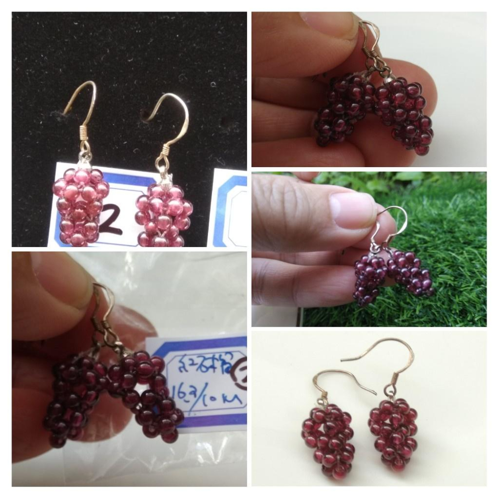 天然水晶紅石榴石葡萄多子多福氣/捷克隕石耳釘耳鈎耳針耳環耳飾珠寶寶石首飾飾品-細節圖2
