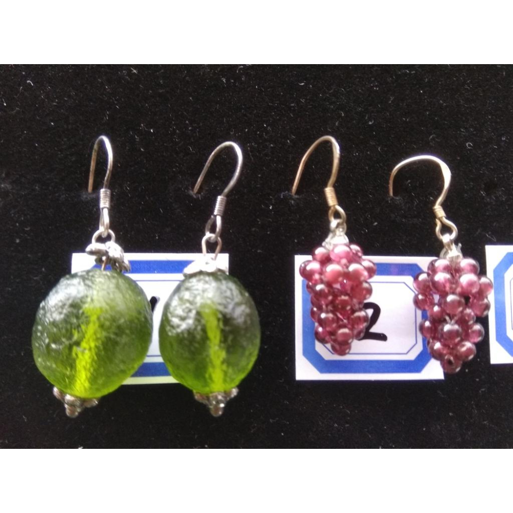 天然水晶紅石榴石葡萄多子多福氣/捷克隕石耳釘耳鈎耳針耳環耳飾珠寶寶石首飾飾品-細節圖4