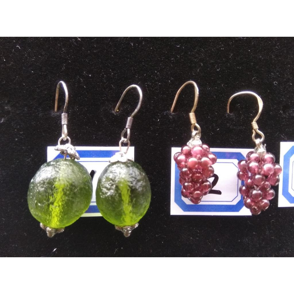 天然水晶紅石榴石葡萄多子多福氣/捷克隕石耳釘耳鈎耳針耳環耳飾珠寶寶石首飾飾品-細節圖5