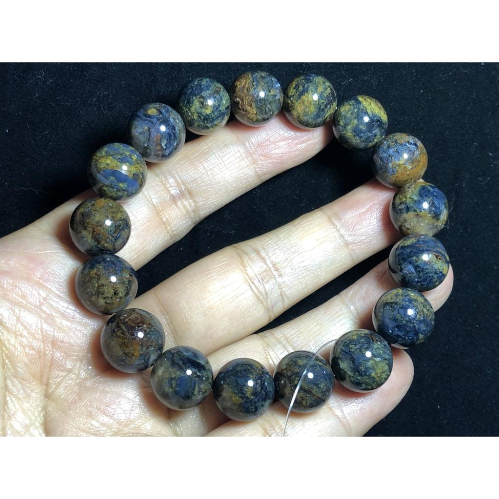 天然珠寶首飾飾品彩色藍彼得石貓眼單圈圓珠手鍊手珠手串手環12mm/42g-細節圖2
