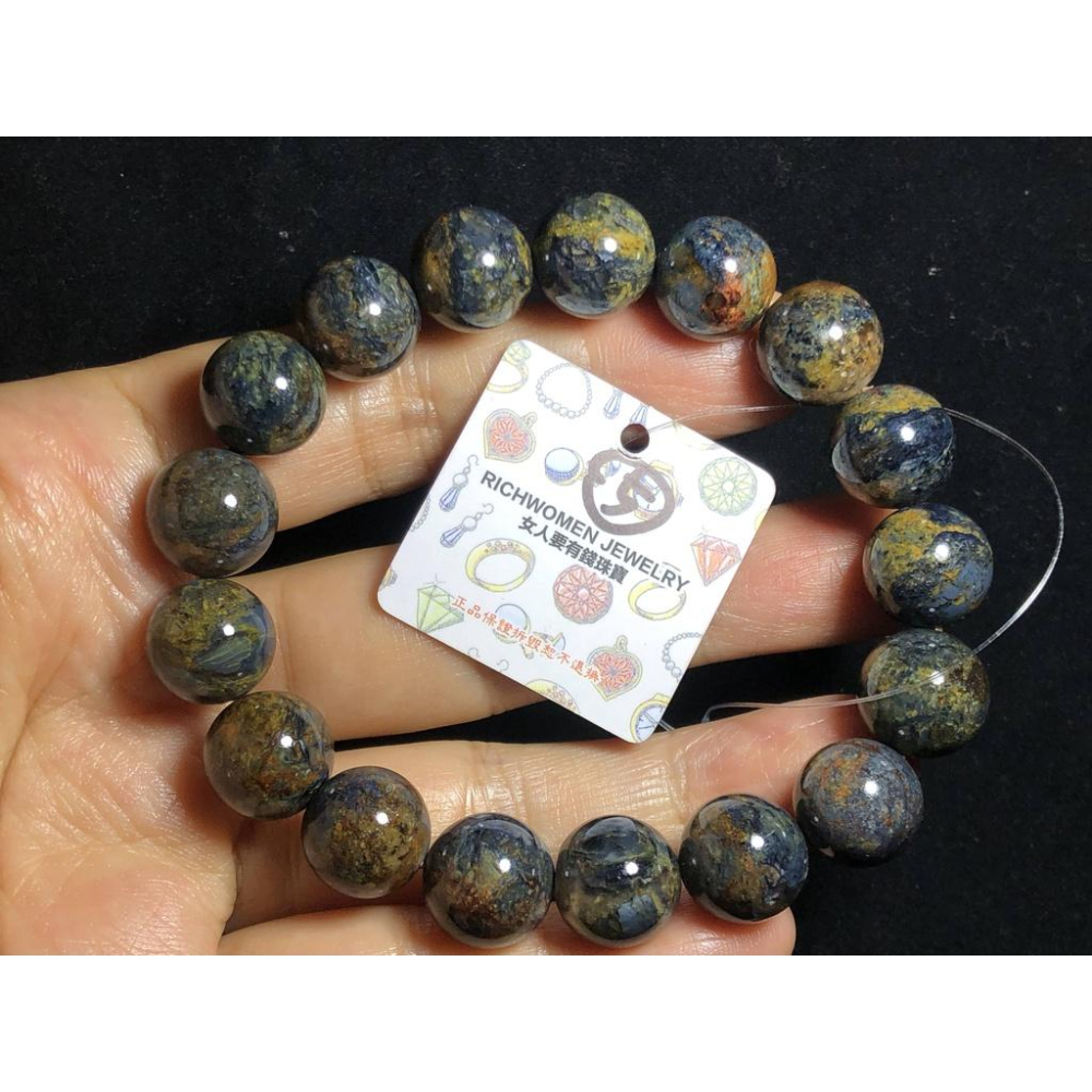 天然珠寶首飾飾品彩色藍彼得石貓眼單圈圓珠手鍊手珠手串手環12mm/42g-細節圖3