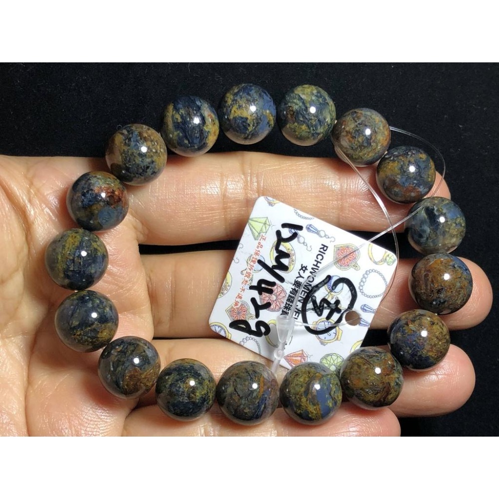 天然珠寶首飾飾品彩色藍彼得石貓眼單圈圓珠手鍊手珠手串手環12mm/42g-細節圖4