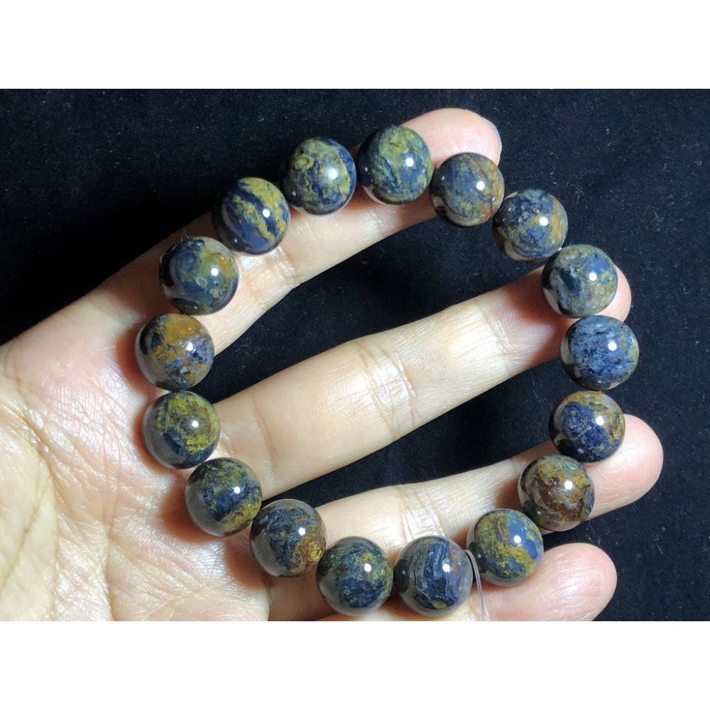 天然珠寶首飾飾品彩色藍彼得石貓眼單圈圓珠手鍊手珠手串手環12mm/42g-細節圖5