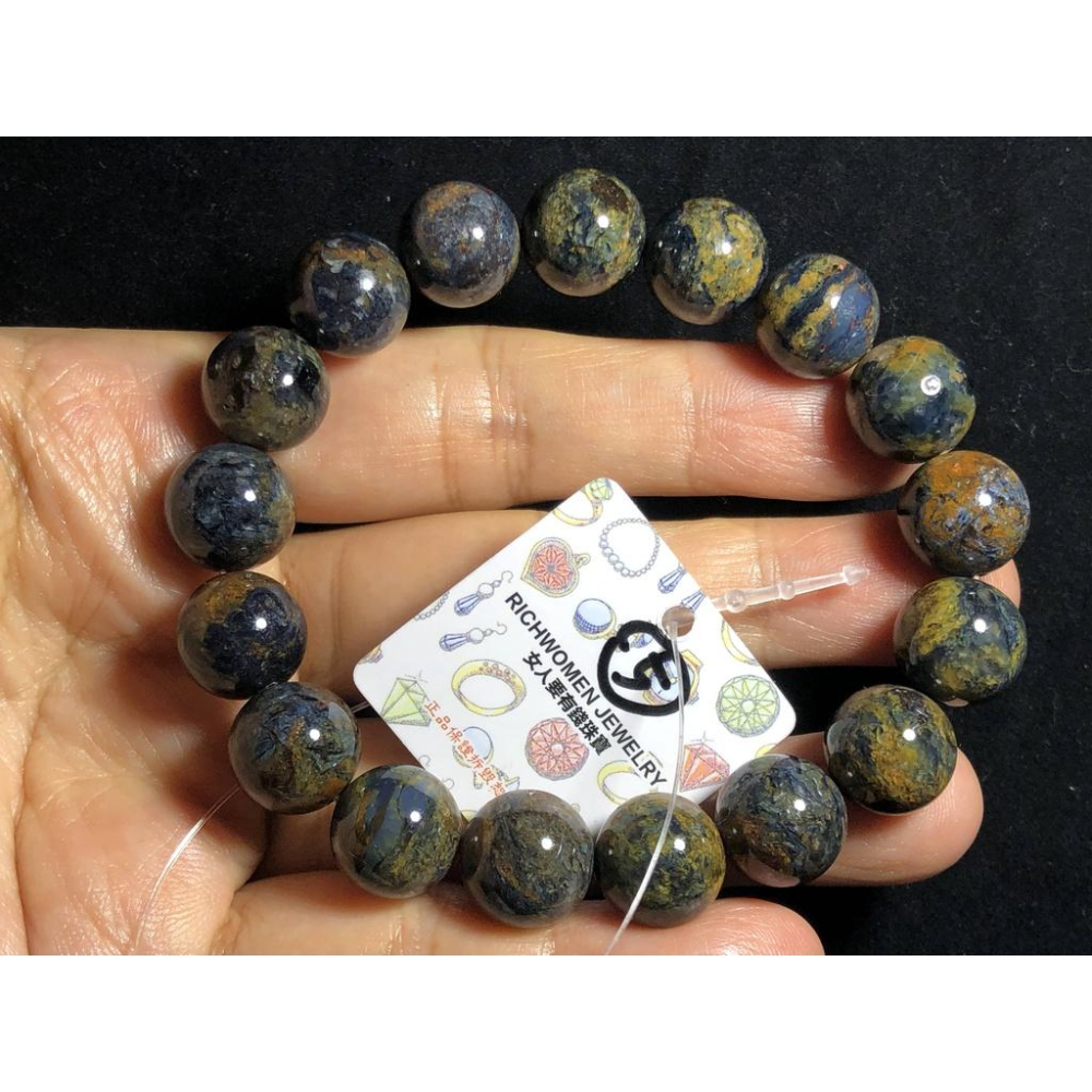 天然珠寶首飾飾品彩色藍彼得石貓眼單圈圓珠手鍊手珠手串手環12mm/42g-細節圖6