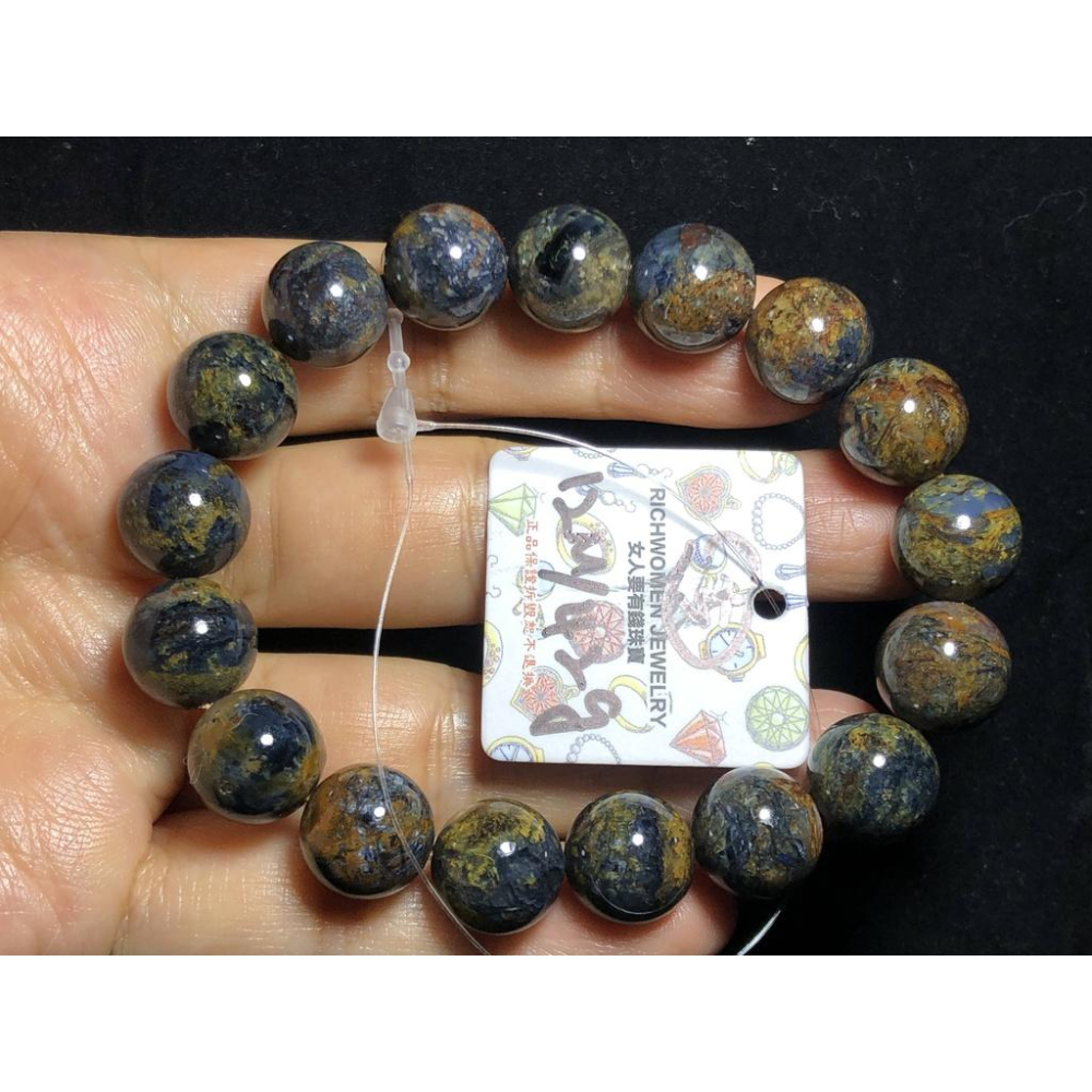 天然珠寶首飾飾品彩色藍彼得石貓眼單圈圓珠手鍊手珠手串手環12mm/42g-細節圖7