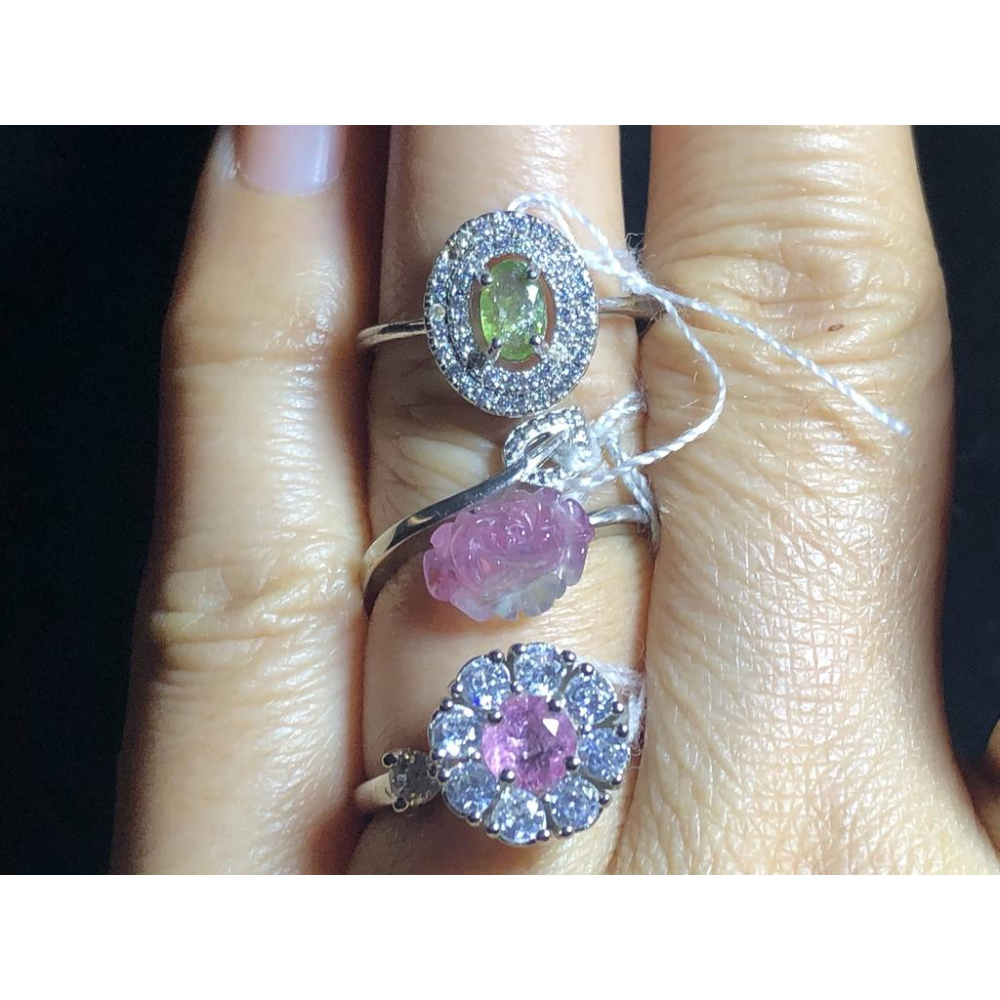 一號能轉象徵超會賺天然彩色寶石紅碧璽綠碧璽花戒指925銀戒指活圍可調珠寶寶石玉石首飾飾品-細節圖3