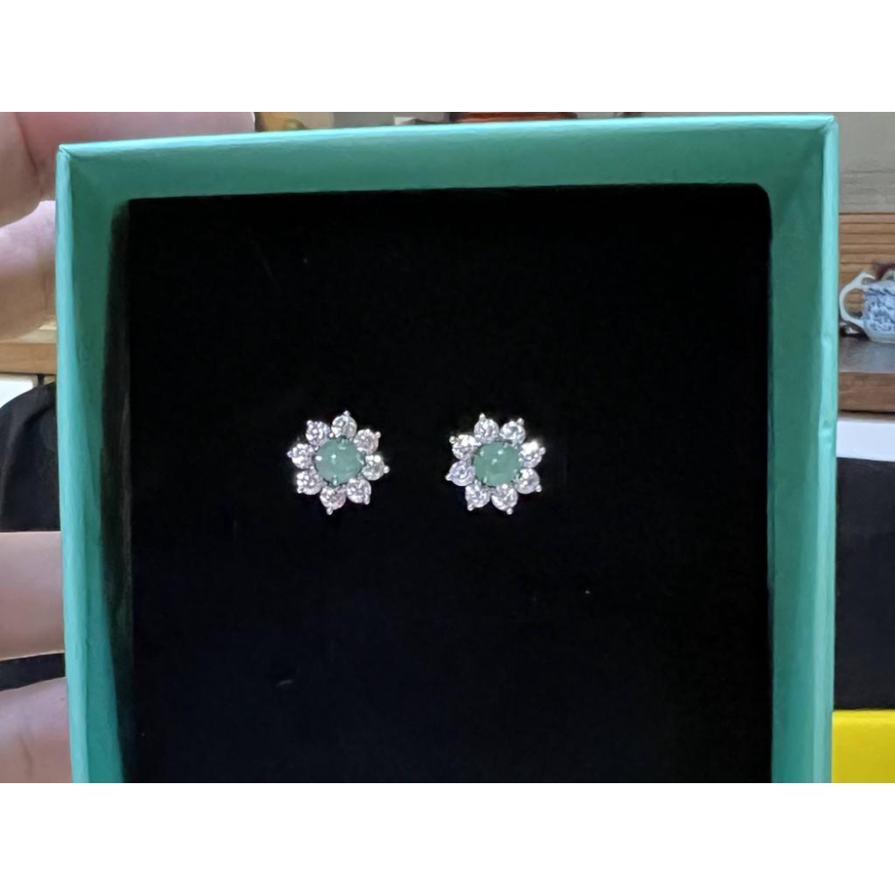 帶證書925銀天然A貨冰種冰綠翡翠耳釘耳環緬甸玉石女款耳飾珠寶寶石首飾飾品送禮盒-細節圖2