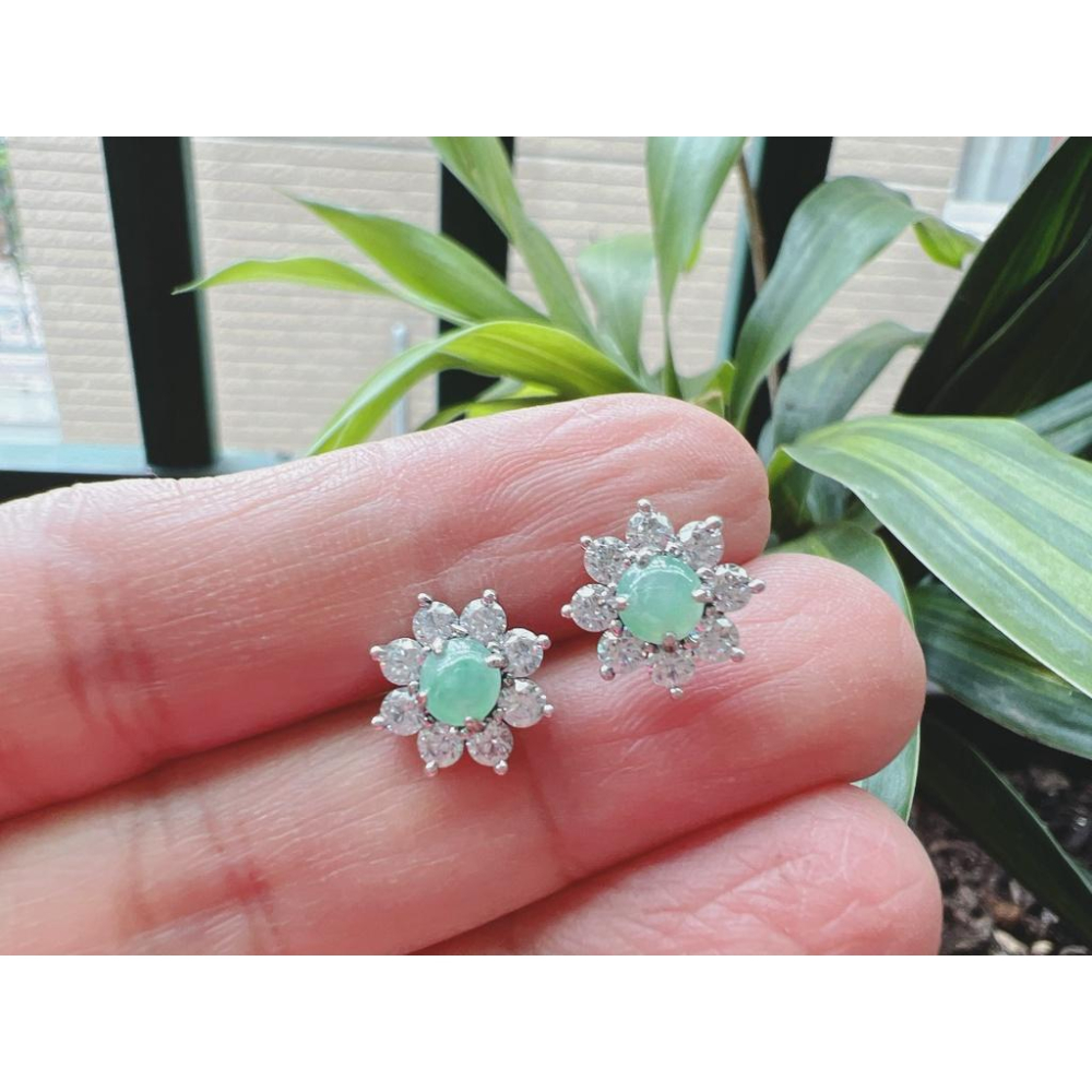 帶證書925銀天然A貨冰種冰綠翡翠耳釘耳環緬甸玉石女款耳飾珠寶寶石首飾飾品送禮盒-細節圖7