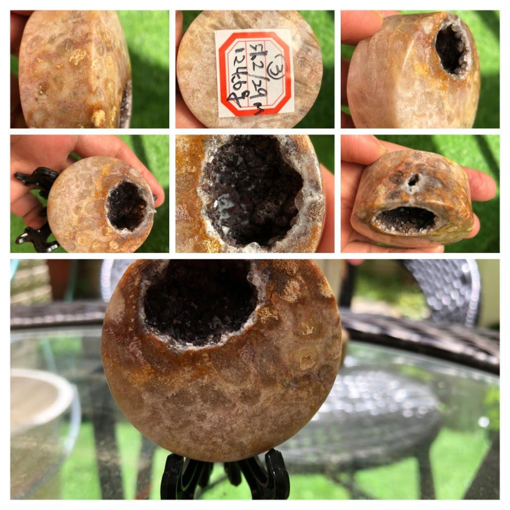 天然開口笑錢袋子紫晶洞原礦聚寶盆紫水晶鎮晶柱晶簇擺件珊瑚玉手鐲芯水晶共生礦風水擺飾數款任選其一附底座或架子-細節圖4