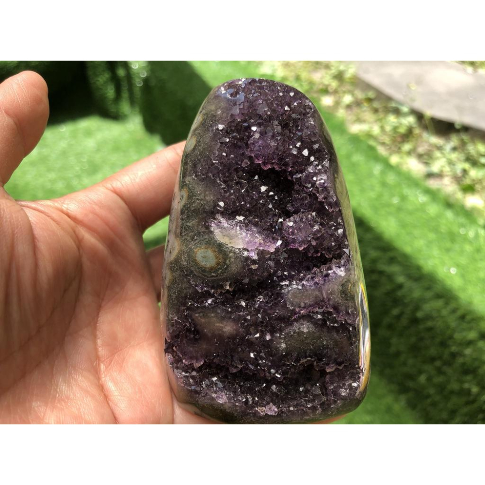 天然開口笑錢袋子紫晶洞原礦聚寶盆紫水晶鎮晶柱晶簇擺件珊瑚玉手鐲芯水晶共生礦風水擺飾數款任選其一附底座或架子-細節圖9