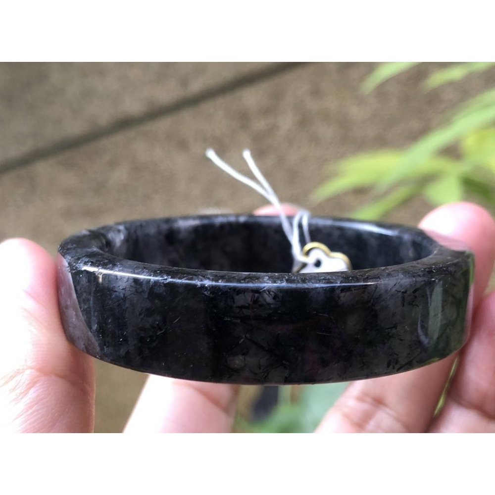 17.44圍滿絲黑板鈦天然黑髮晶黑鈦晶水晶手鐲鐲子玉鐲手環方鐲扁鐲招財珠寶玉石首飾飾品-細節圖4