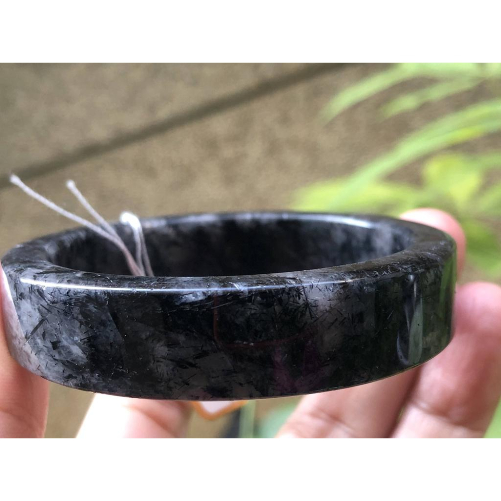 17.44圍滿絲黑板鈦天然黑髮晶黑鈦晶水晶手鐲鐲子玉鐲手環方鐲扁鐲招財珠寶玉石首飾飾品-細節圖5